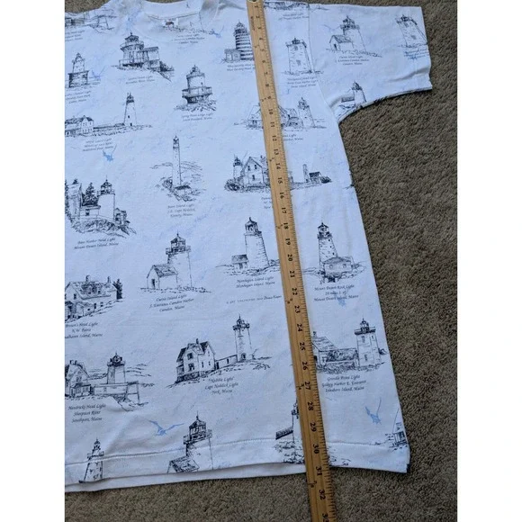 Vintage Maine Lighthouse Shirt Mens Large AOP Single Stitch Fruit of the Loom - Picture 8 of 9